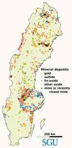 Guld i Sverige kartor